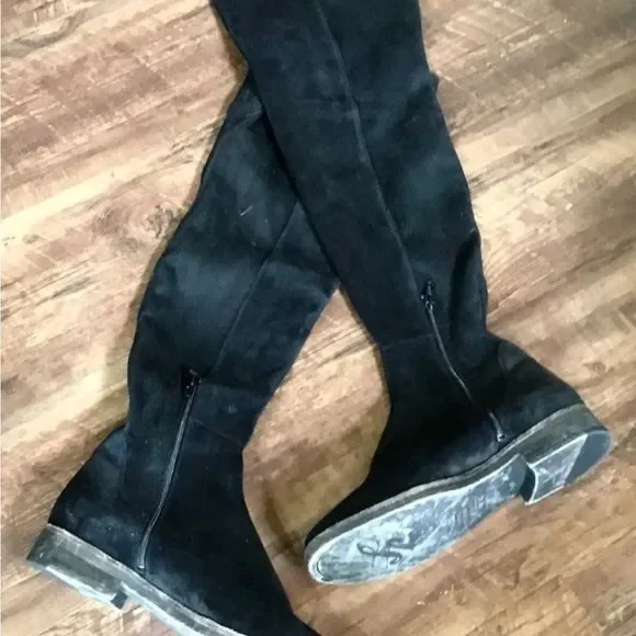 Free People Carson Over The Knee Boots Black Stretch Suede Zipper